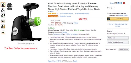 Aicok Slow Juicer Entsafter mit Geringer Lautstärke Leichter Reinigung Reverse Funktion und Maximaler Nährstoffextraktion Inklusive Reinigungsbürste -